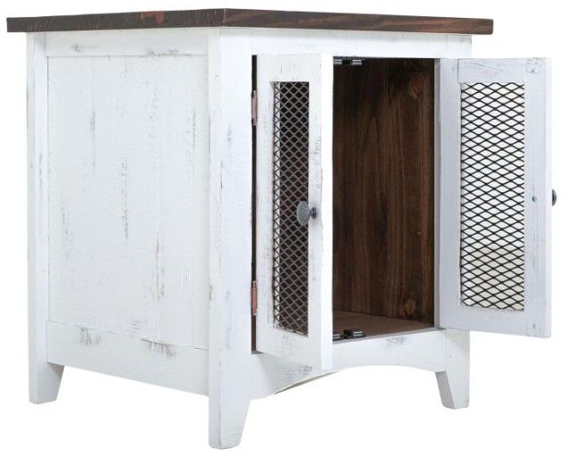 International Furniture Direct Pueblo Brown End Table with White Base-3