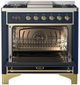 Ilve® Majestic III 36" Midnight Blue Pro Style Dual Fuel Natural Gas Range with Solid Door and Brass Trim-1