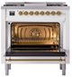 Ilve® Nostalgie II Noblesse 36'' White Pro Style Dual Fuel Range with Brass Trim-1