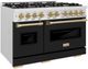 ZLINE Autograph Edition 48" Satin Stainless Steel Pro Style Double Oven Dual Fuel Range with Black Matte Doors and Champagne Bronze Accents-2