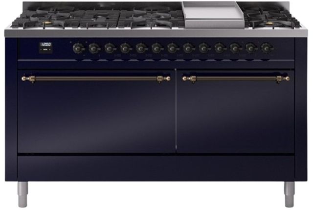 Ilve® Nostalgie II Series 60" Midnight Blue Pro Style Dual Fuel Range-0