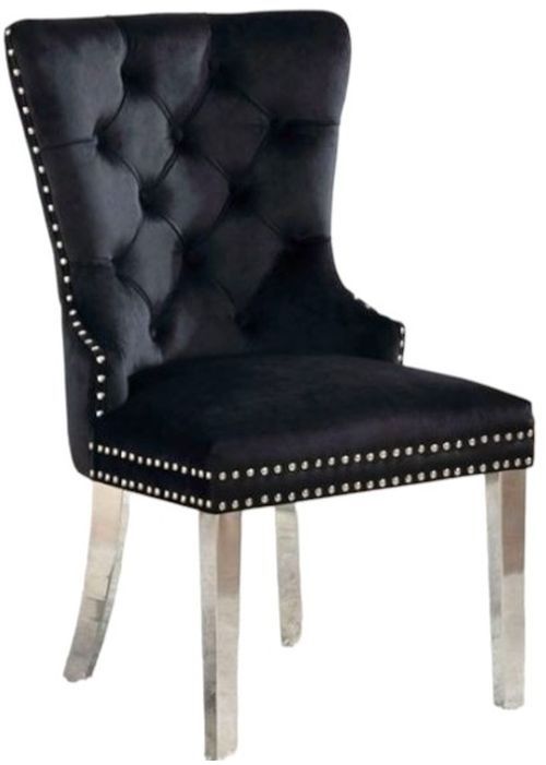 Furniture of America® Jewett 2-Piece Black/Chrome Wingback Chair Set-0