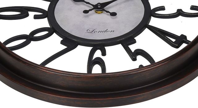 Monarch Specialties Inc. Antique Brown 16" Round Wall Clock with Open Standard Numbers-1