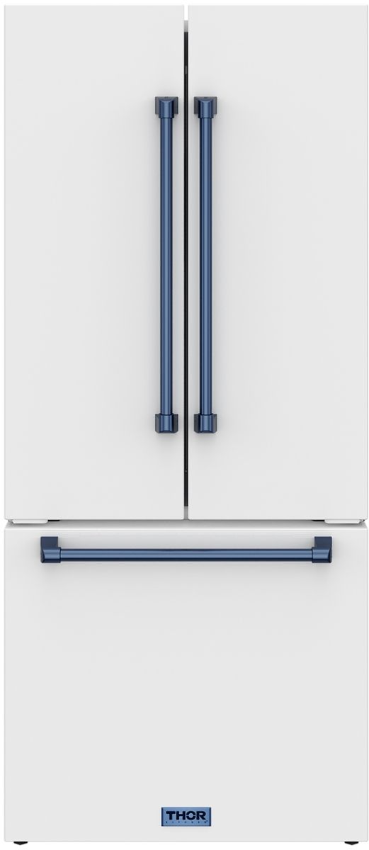 Thor Kitchen Gordon Ramsay Series 30" White French Door Counter Depth Refrigerator with Blue Hardware-0