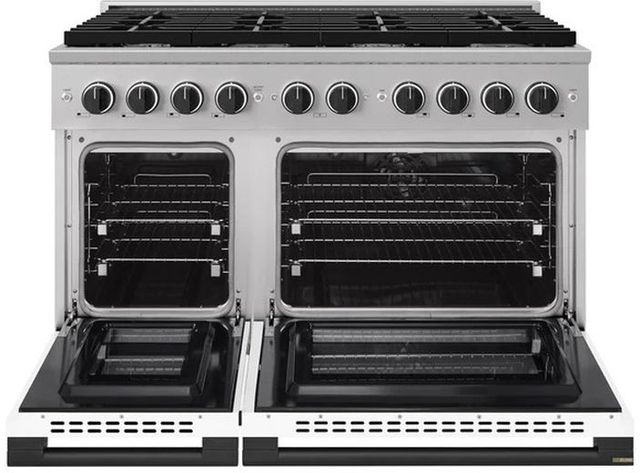 ZLINE Marino 48" Stainless Steel Pro Style Dual Fuel Range with White Matte Door and Matte Black Accents-1