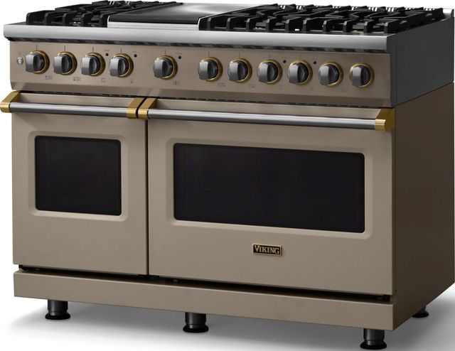 Viking® 5 Series 48" Nantucket Pro Style Dual Fuel (NG) Range with Brushed Brass Trim-3