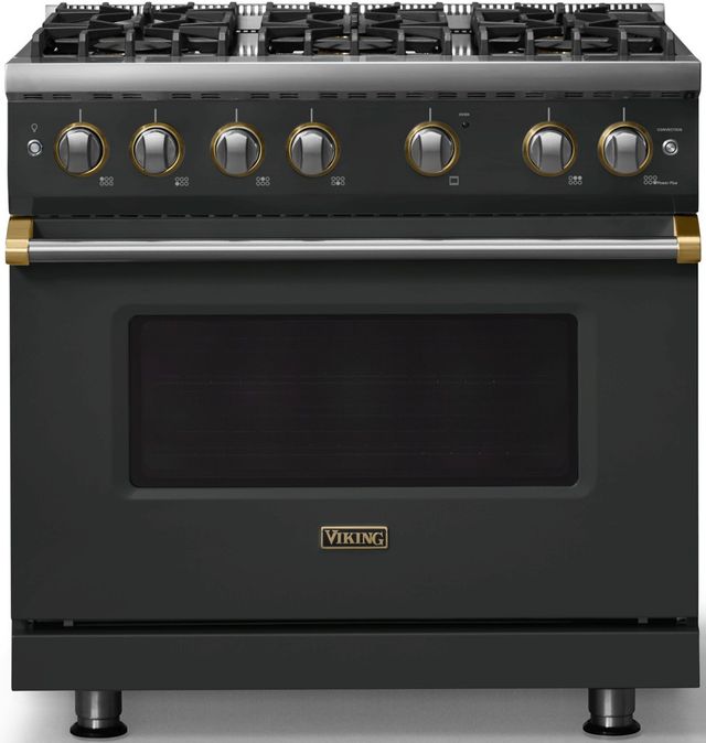 Viking® 5 Series 36" Antique Bronze Pro Style Gas (LP) Range with Brushed Brass Trim-0