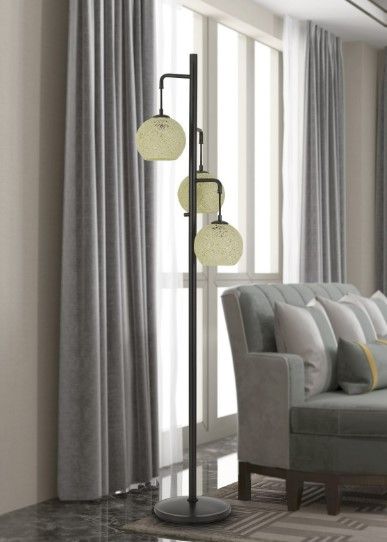 Cal® Lighting & Accessories Sardis Black/White Metal Floor Lamp With Round Roped Shade-1
