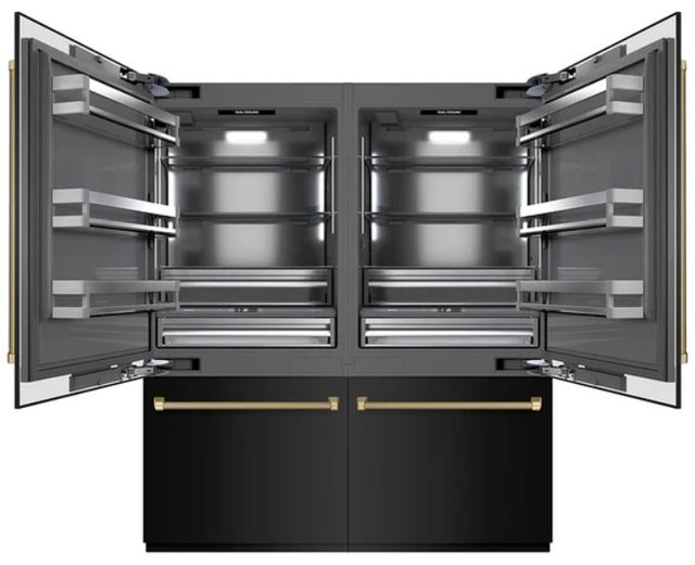 ZLINE Autograph Edition 72" 39.6 Cu. Ft. Black Stainless Steel French Door Built-In Bottom Freezer Refrigerator with Water Dispenser and Ice Maker in Graphite Gray Interior and Champagne Bronze Helix Handles-2