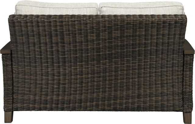 Signature Design by Ashley® Paradise Trail Medium Brown Aluminum/Resin Wicker Outdoor Loveseat with Cushion-2
