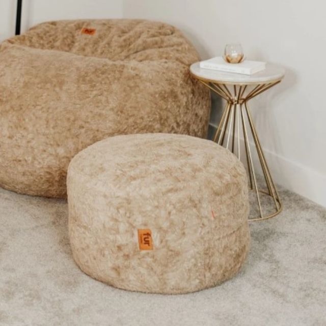 CordaRoy's® Tan Faux Fur Pouf Footstool-1