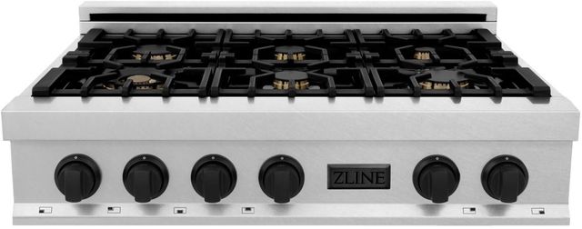ZLINE Autograph Edition Legacy 36" Satin Stainless Steel Gas Rangetop with 6 Burners, Porcelain Cooktop and Matte Black Accents-0