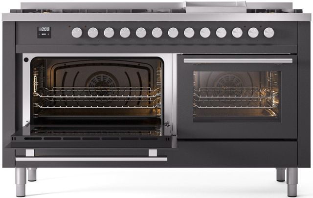 Ilve® Professional Plus II 60" Graphite Matte Pro Style Dual Fuel Range-2