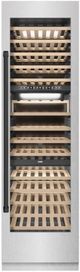 ZLINE Autograph Edition 24 in. 12.4 Cu. Ft. Triple Zone 100 Bottle Column Wine Cooler in Satin Stainless Steel and Matte Black Accents-0