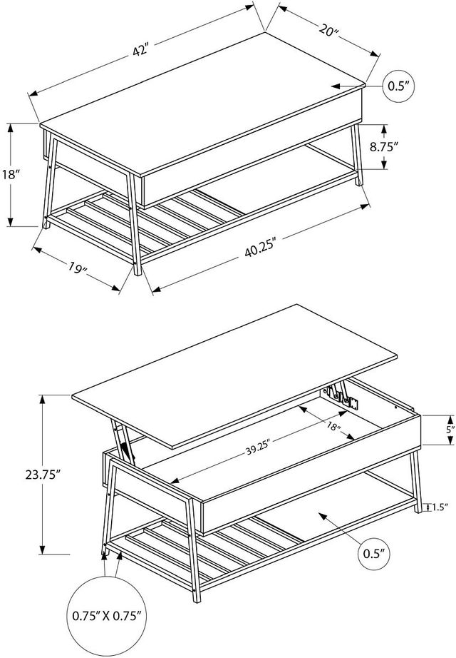 Monarch Specialties Inc. Black/Dark Bronze 42" Lift-Top Metal Coffee Table-1