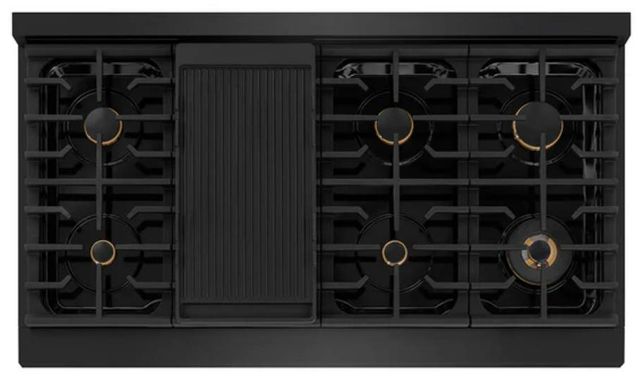ZLINE Autograph Edition Paramount 48" Black Stainless Steel/Champagne Bronze Helix Handle Freestanding Double Oven Gas Range with 8 Burner Cooktop-3