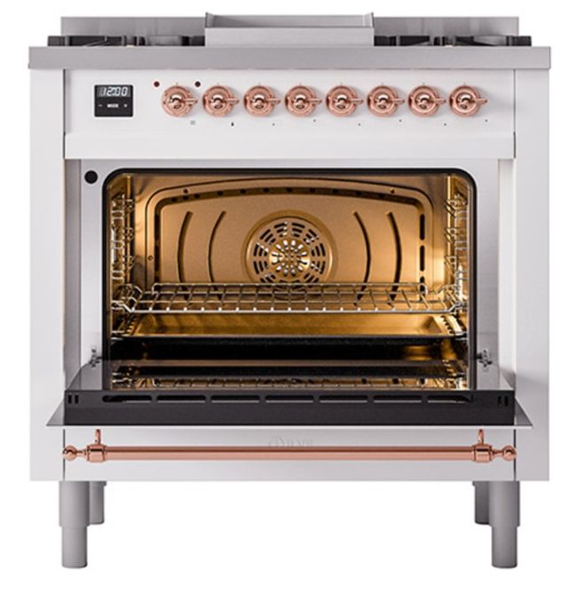 Ilve® Nostalgie II Noblesse 36'' White Pro Style Dual Fuel Range with Copper Trim-2