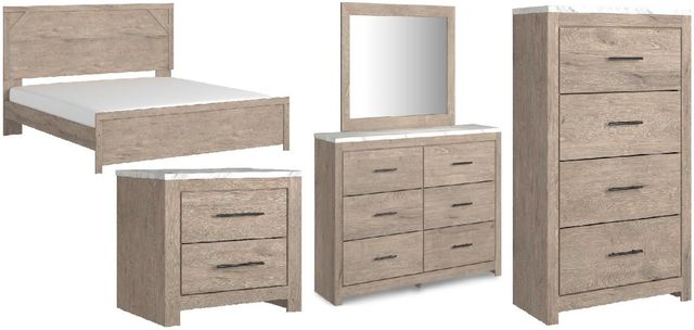 Senniberg 5 Piece Queen Panel Bedroom - Light Brown/White
