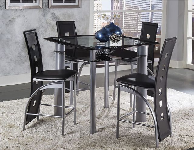 Mazin Furniture Sona Black Glass Top Counter Height Dining Table with Silver Legs-2