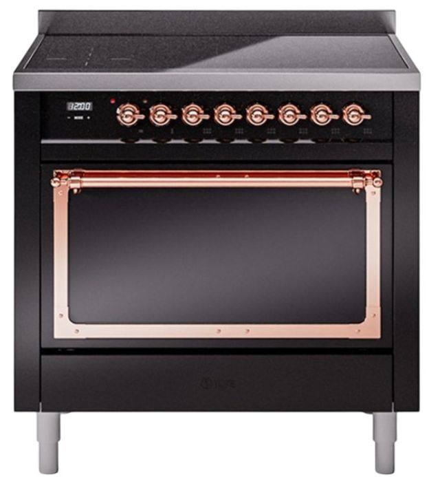 Ilve® Nostalgie II Noblesse 36'' Glossy Black Pro Style Induction Range with Copper Trim-0