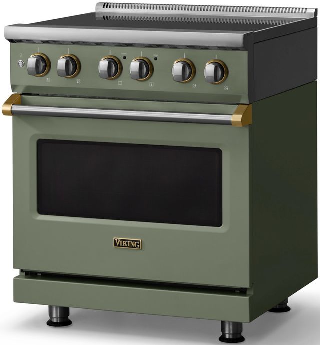 Viking® 5 Series 30" Eucalyptus Pro Style Induction Range with Brushed Brass Trim-3