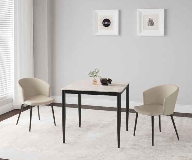 Cramco Marta Fossil Stone Top Dining Table with Matte Black Base-1