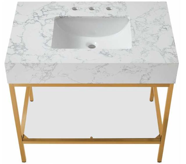 Meridian Furniture Marmo White/Brushed Brass 36" Bathroom Vanity-2