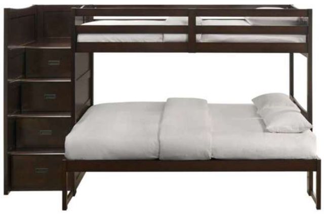 Elements International Sami Espresso Twin Over Full Bunk and Loft Bed with Drawer Steps-2