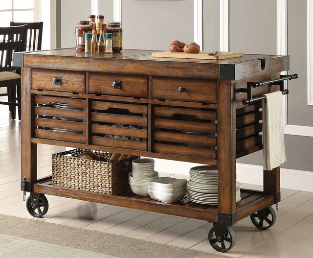 ACME Furniture Kaif Distressed Chestnut Kitchen Cart-7
