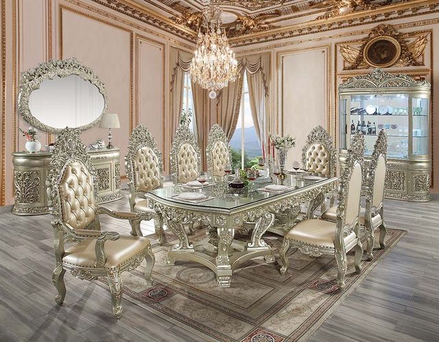 ACME Furniture Sorina Glass Top Dining Table with Antique Gold Base-1