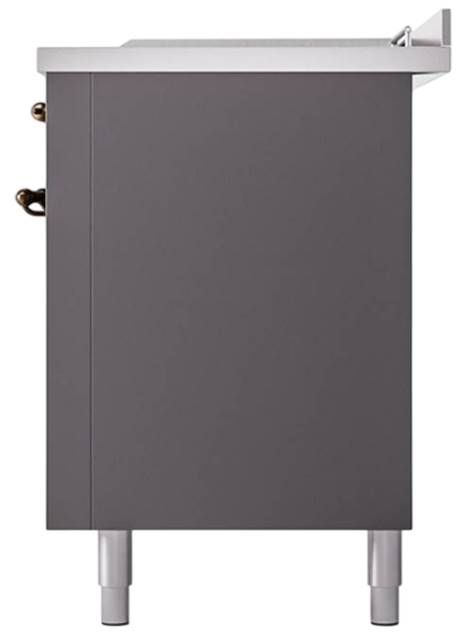 Ilve® Nostalgie II Noblesse 60'' Graphite Matte Pro Style Dual Fuel Range with Burnished Trim-3