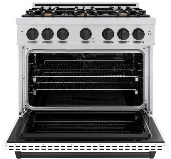 ZLINE Classic Series Autograph Edition 36" Stainless Steel Pro Style Dual Fuel Range with White Matte Door and Matte Black Accents-3