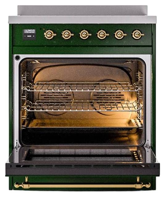 Ilve® Nostalgie II Noblesse 30'' Emerald Green Pro Style Induction Range with Brass Trim-2