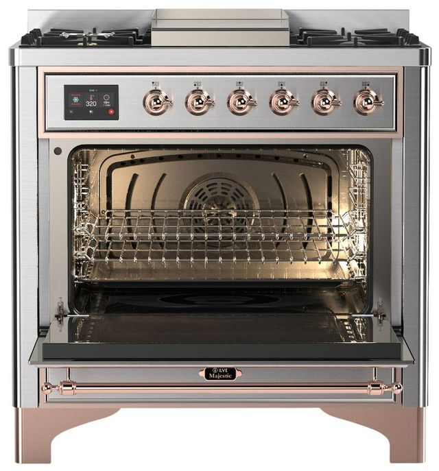 Ilve® Majestic III 36" Stainless Steel Pro Style Dual Fuel Natural Gas Range with Solid Door and Copper Trim-1