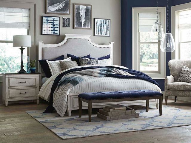 Bassett® Furniture Bella Aged Whitestone Queen Upholstered Panel Bed-2