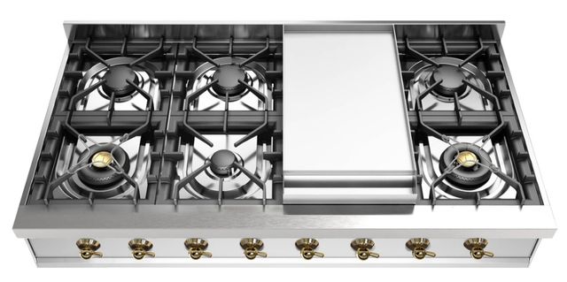 Ilve® Nostalgie II 48'' Stainless Steel Liquid Propane Built-In Gas Rangetop with Brass Trim-0