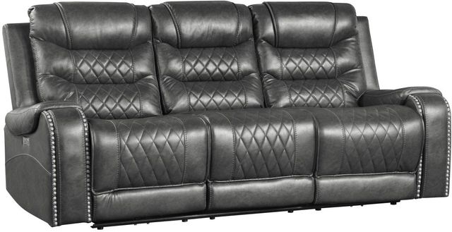 Homelegance® Putnam Gray Power Double Reclining Sofa with Center Drop-Down Cup Holders-0
