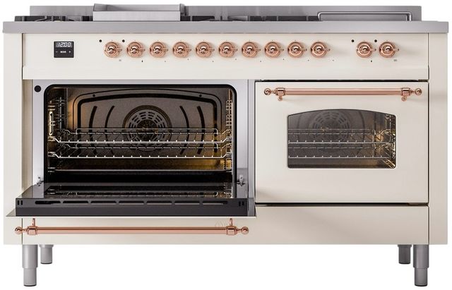 Ilve® Nostalgie II Series 60" Antique White Pro Style Dual Fuel Range-3