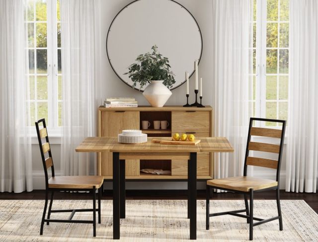 Intercon Newport Natural Oak Drop Leaf Dining Table with Black Base-1