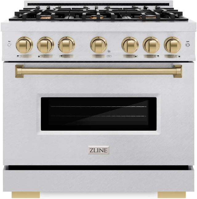 ZLINE Classic Autograph Edition 36" Satin Stainless Steel Pro Style Dual Fuel Range with Champagne Bronze Accents-0