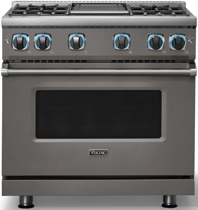 Viking® 7 Series 36" Damascus Gray Pro Style Liquid Propane Gas Range with 12" Reversible Griddle-3