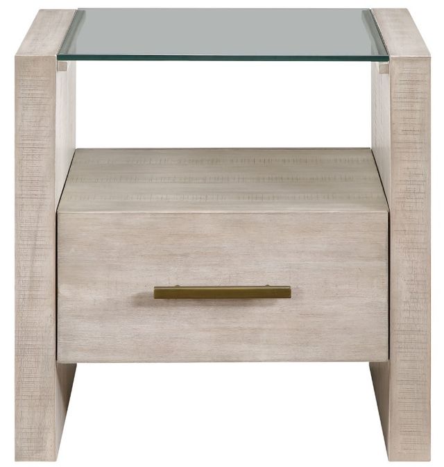 Steve Silver Co. Garland Glass Top End Table with Washed Parchment Base-1
