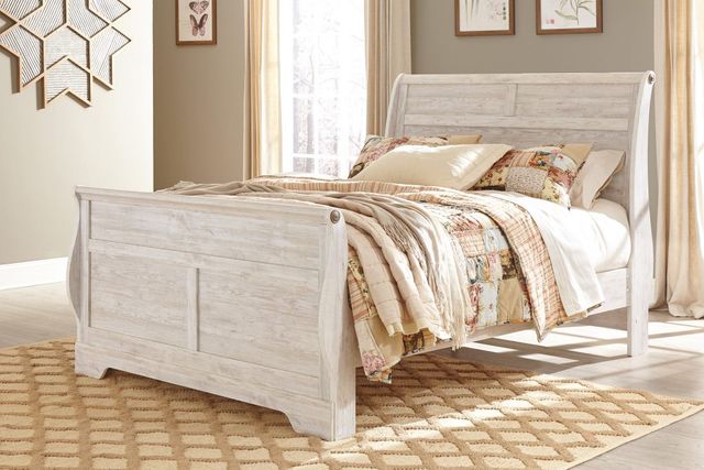 Signature Design by Ashley® Willowton Whitewash Queen Sleigh Bed-2