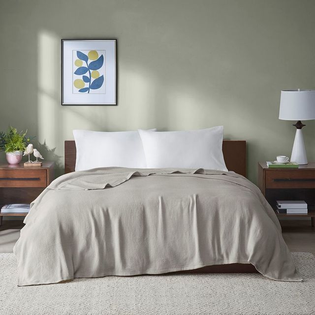 Olliix by Madison Park Freshspun Basketweave Grey Twin Cotton Blanket-1