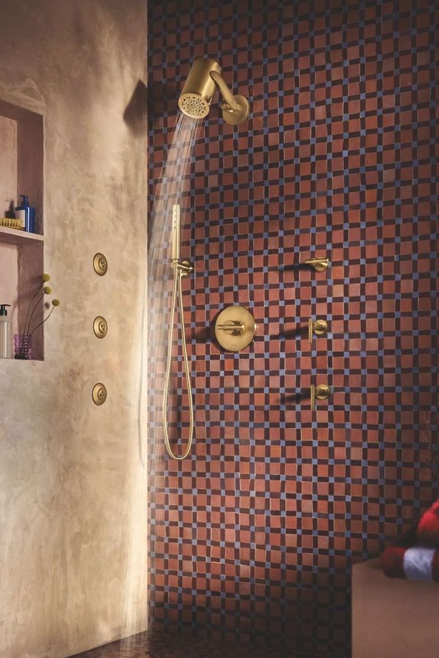 Brizo Roccesco™ Brilliance® Luxe Gold® Multi-Function Sconce Wall Mount Shower Head with Jointed Shower Arm and Flange-3