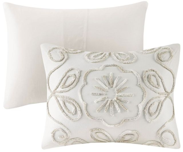 Olliix by Madison Park Violette 3 Piece Ivory and Taupe Full/Queen Tufted Cotton Chenille Comforter Set-1