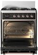 Ilve® Majestic III 30" Glossy Black Pro Style Dual Fuel Liquid Propane Range with 5 Black Brass Burners and Copper Trim-1