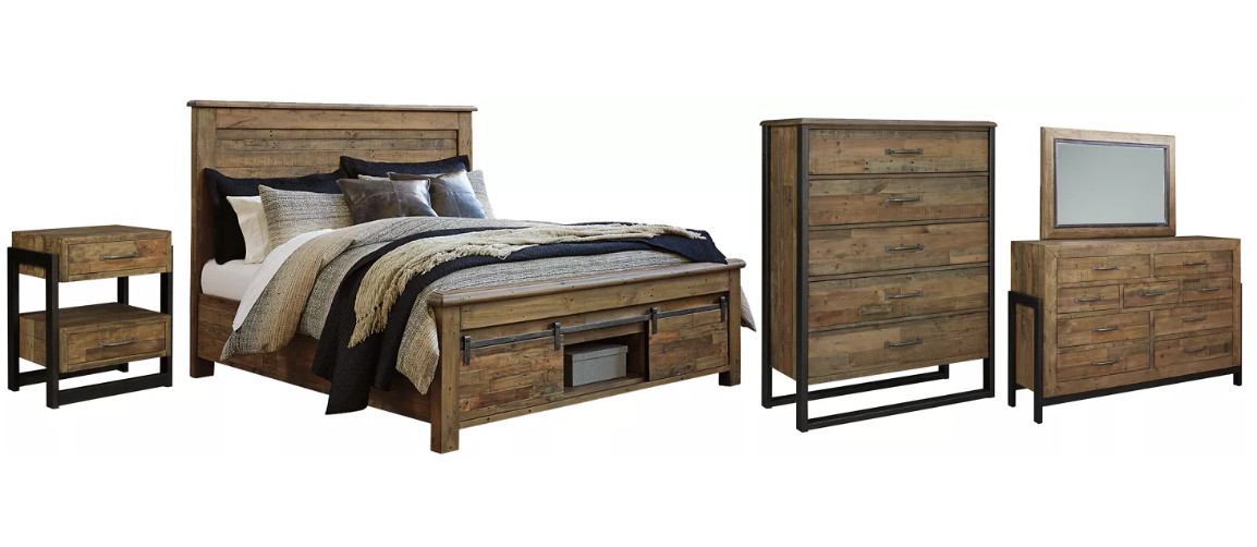 Signature Design by Ashley® Sommerford 5-Piece Brown California King Panel Bed with Storage Set