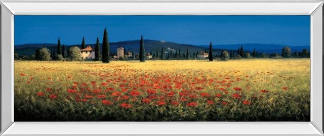Classy Art Tuscan Panorama-Poppies by David Short Mirrored Frame Wall Art-0