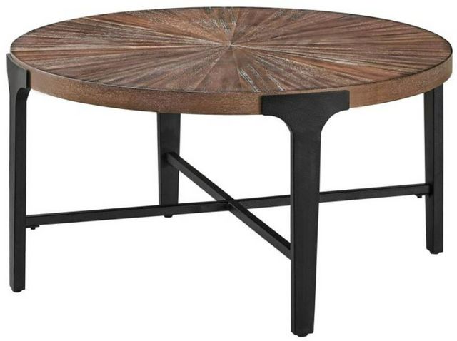 Steve Silver Co. Chevron Cinnamon Round Coffee Table with Black Base